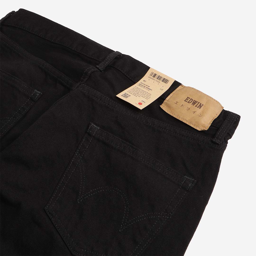 Edwin Regular Tapered Kaihara 13oz Right Hand Black Denim Jeans, Unwashed, Detail Shot 4