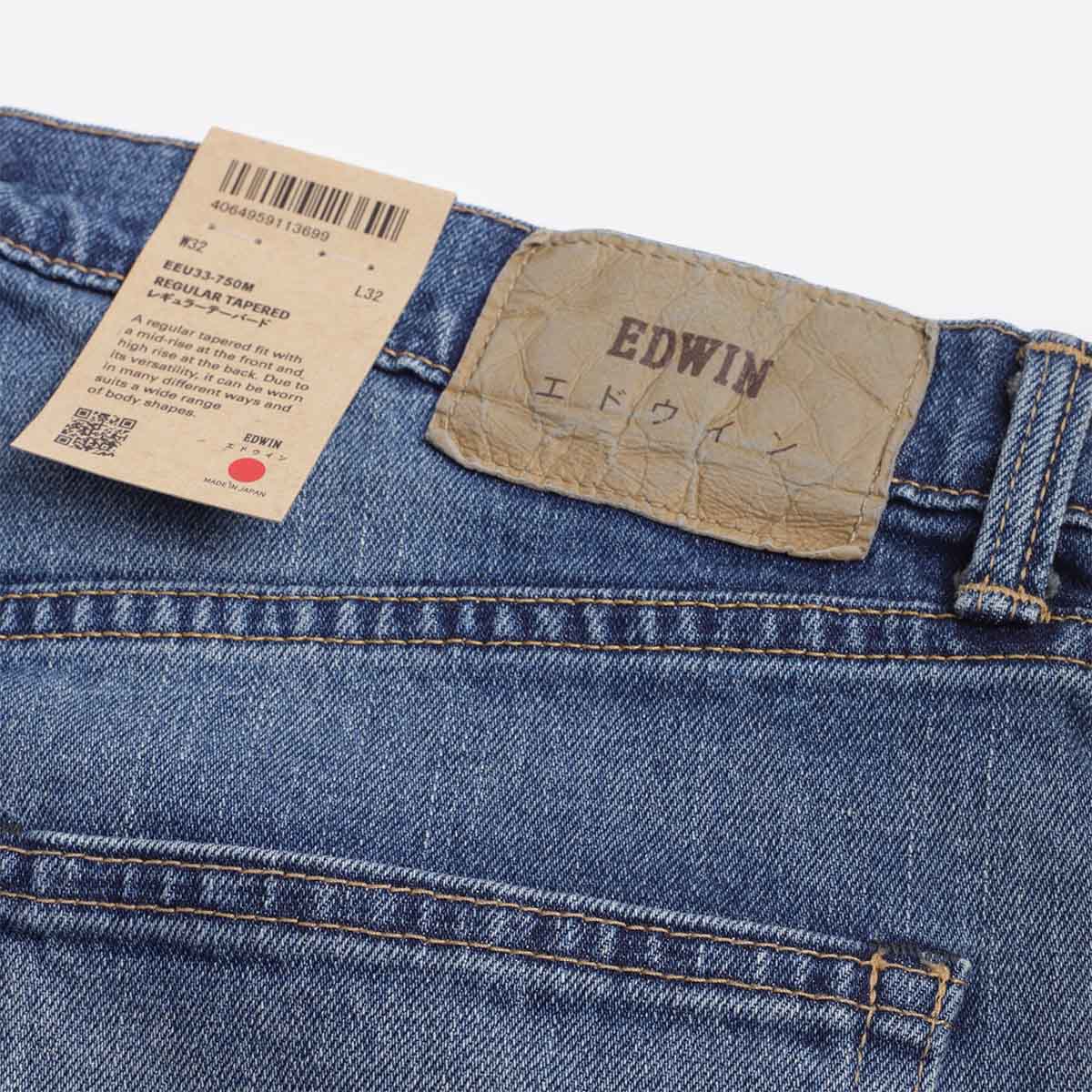 Edwin Regular Tapered Kaihara Pure Indigo Stretch 13oz Denim Jeans, Blue - Light Used, Detail Shot 5