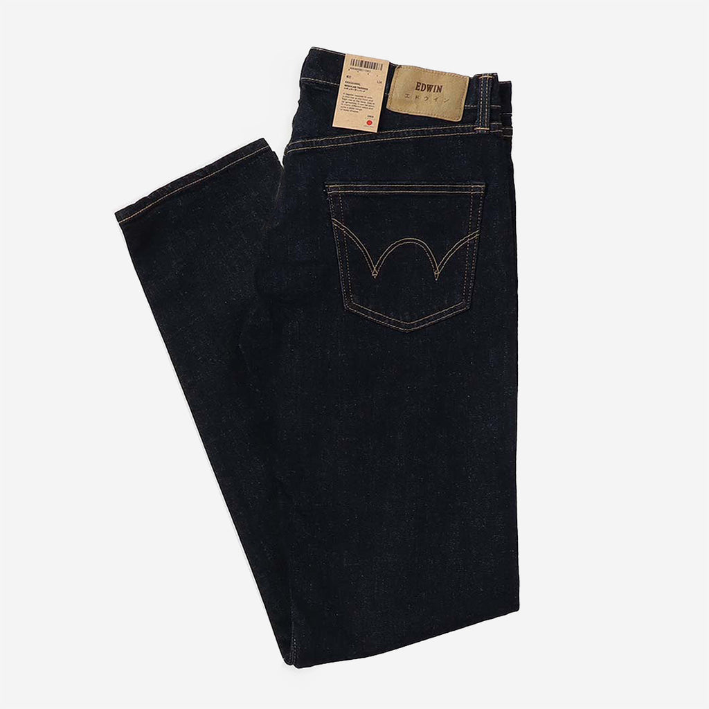 Edwin Regular Tapered Kaihara Pure Indigo Stretch 13oz Denim Jeans, Blue - Rinsed, Detail Shot 1