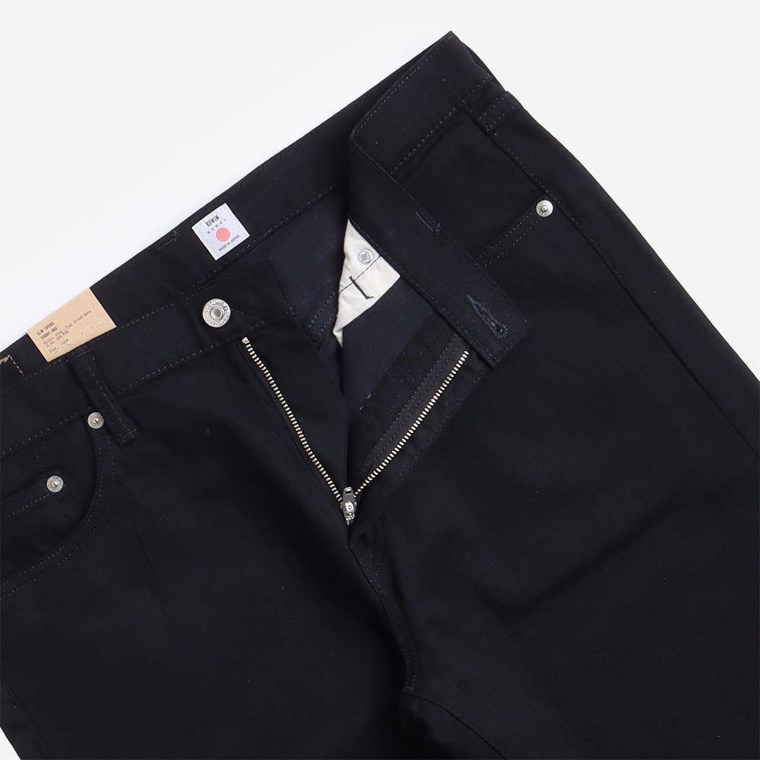 Edwin Slim Tapered Kaihara Black X Black Stretch Jeans, Black, Detail Shot 3