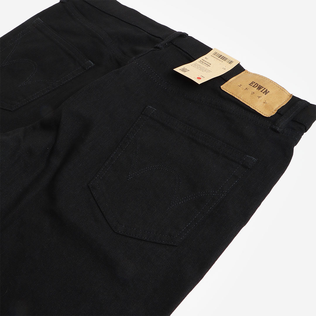 Edwin Slim Tapered Kaihara Black X Black Stretch Jeans, Black, Detail Shot 5