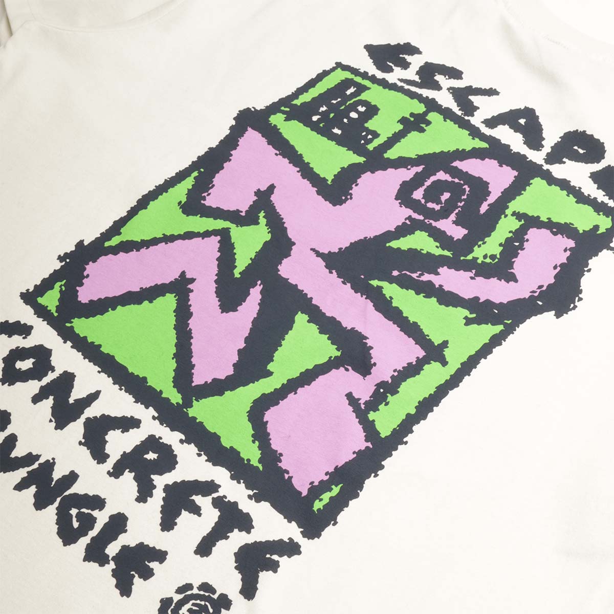 Pink and green Escape Concrete Jungle graphic, back detail