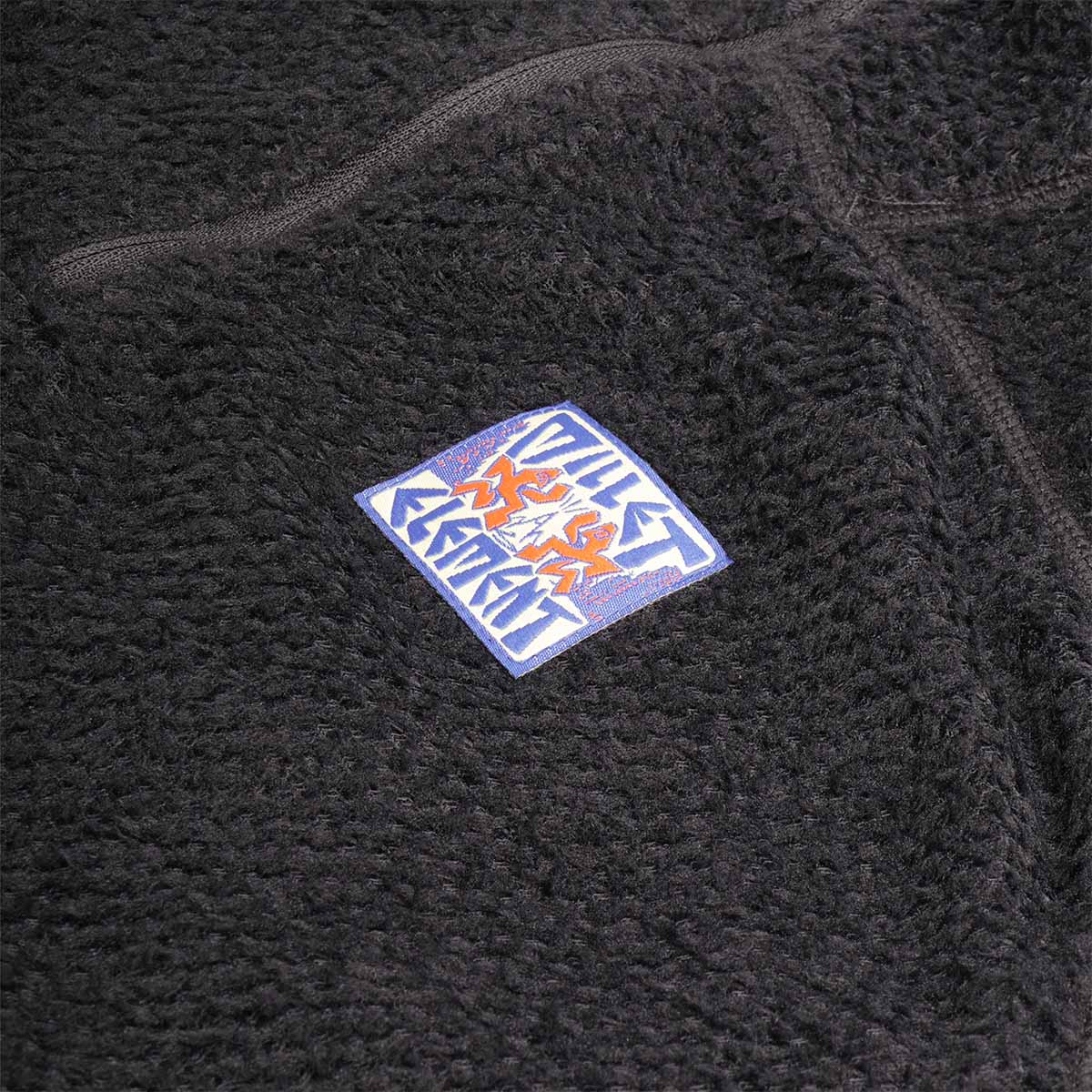 Blue and orange square logo patch on black fleece