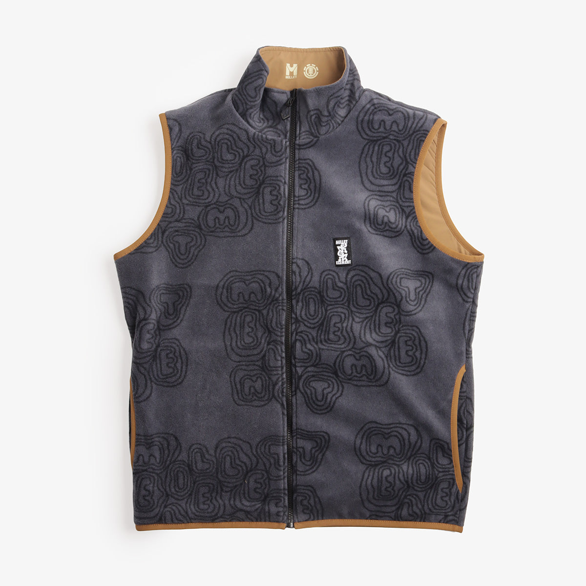 Reverse side of the Element MxE vest, black all-over logo print