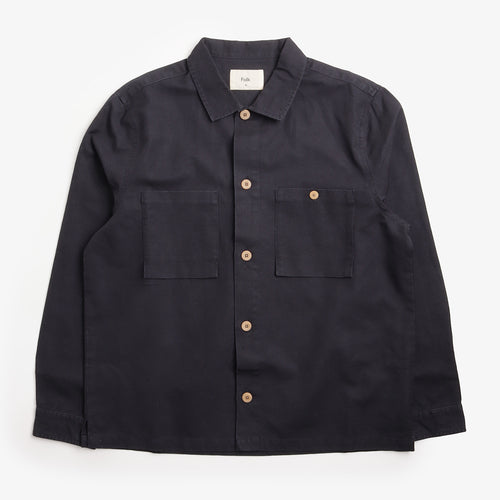 Folk Patch Overshirt in Navy, front view