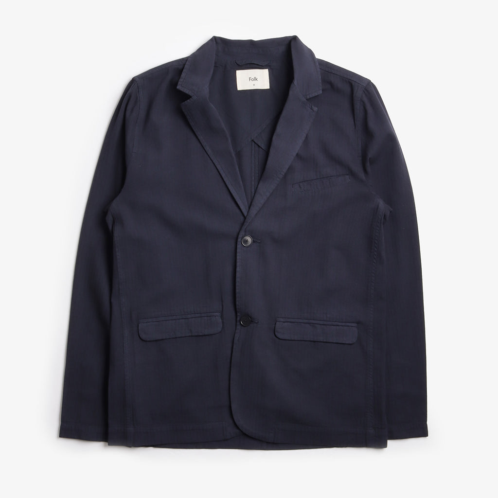 Folk Assembly Blazer, Navy Herringbone, Detail Shot 1