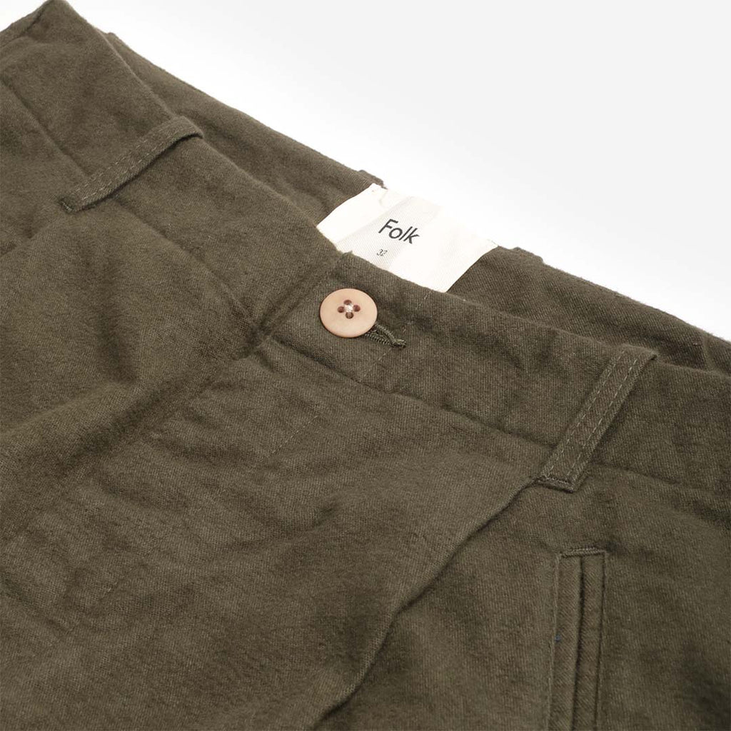 Folk Assembly Pant, Dark Olive Moleskin, Detail Shot 3