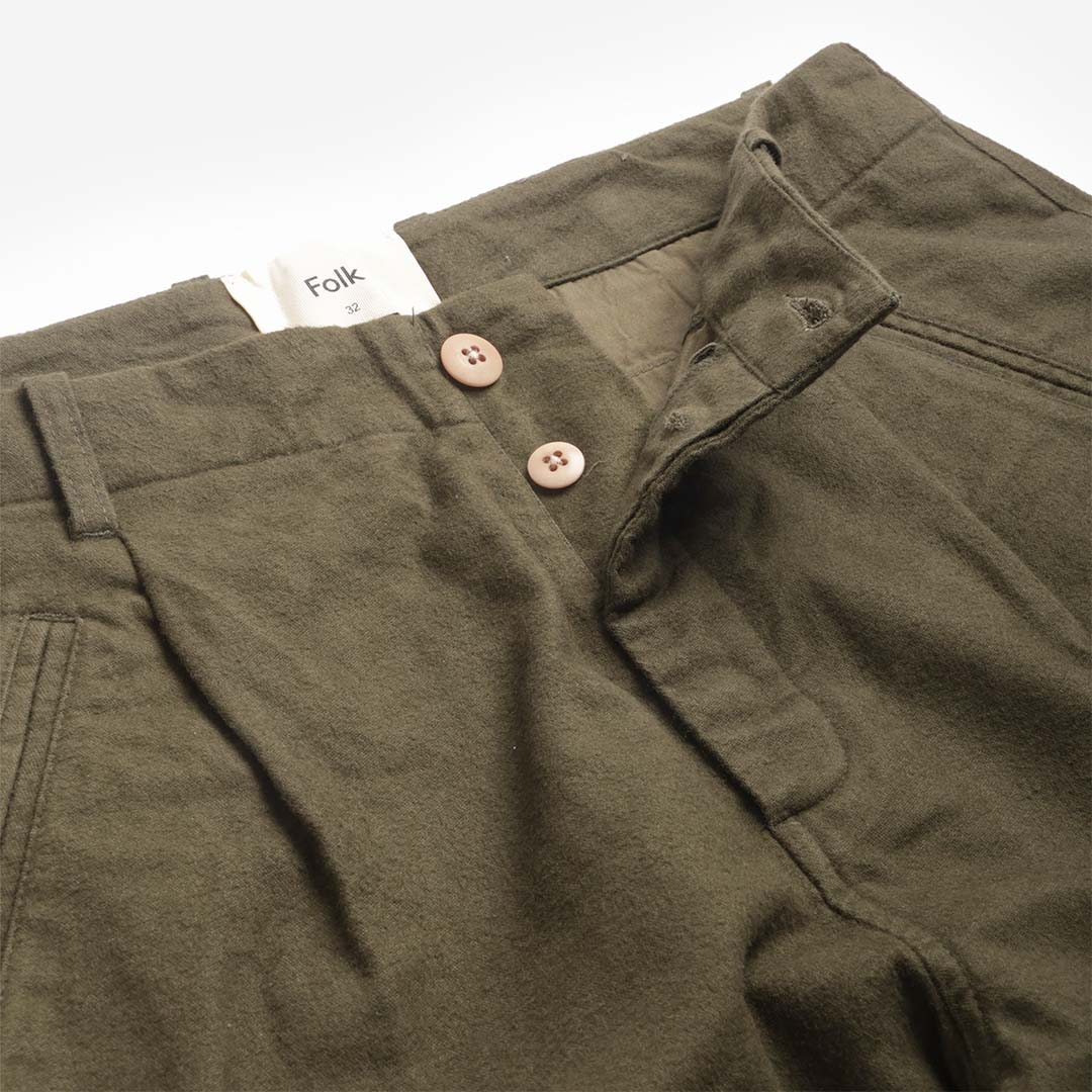 main Folk Assembly Pant, Dark Olive Moleskin, Detail Shot 4