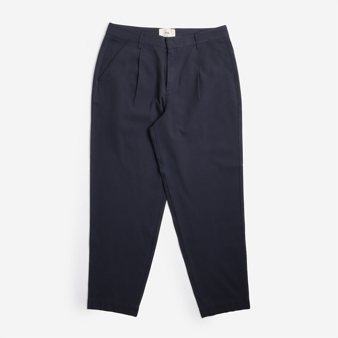 Folk Assembly Suit Trousers, Navy Herringbone, Detail Shot 1