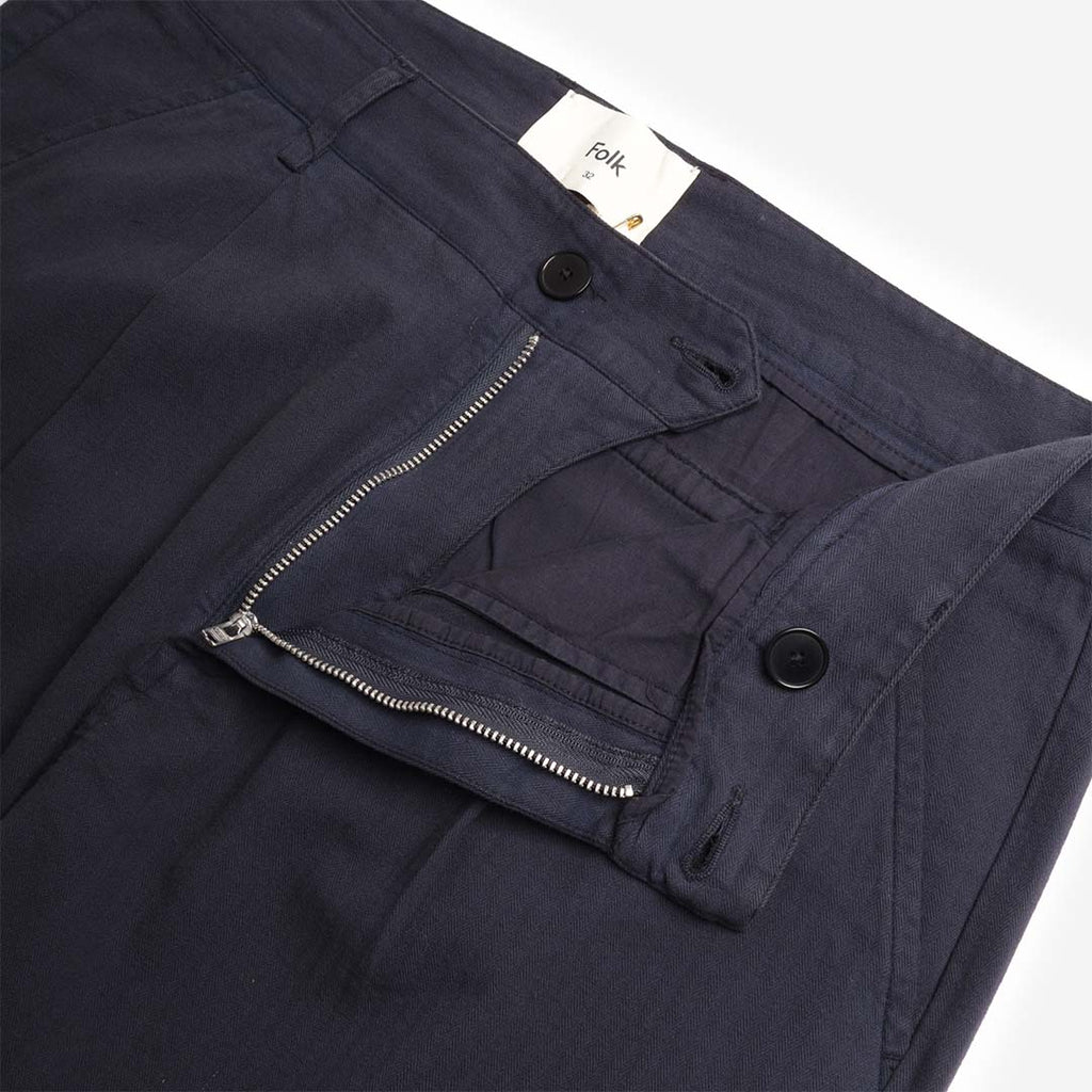 Folk Assembly Suit Trousers, Navy Herringbone, Detail Shot 2