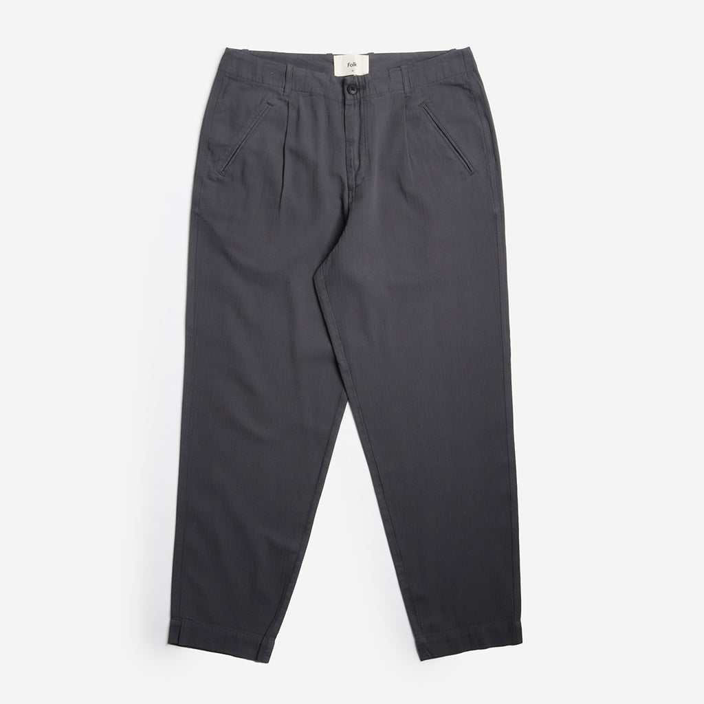 Folk Assembly Pant, Slate Blue Herringbone, Detail Shot 1