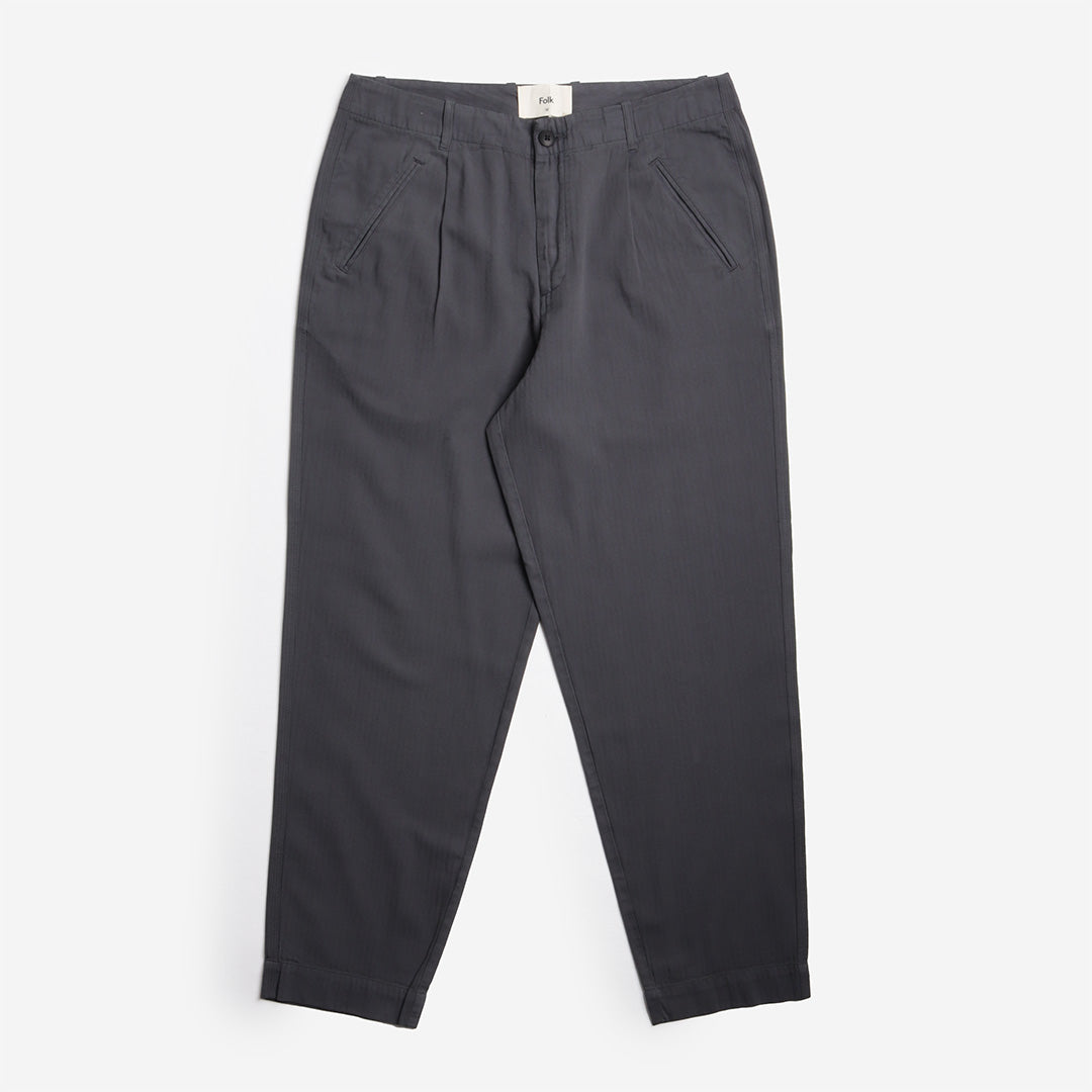 Folk Assembly Pant, Slate Blue Herringbone, Detail Shot 1