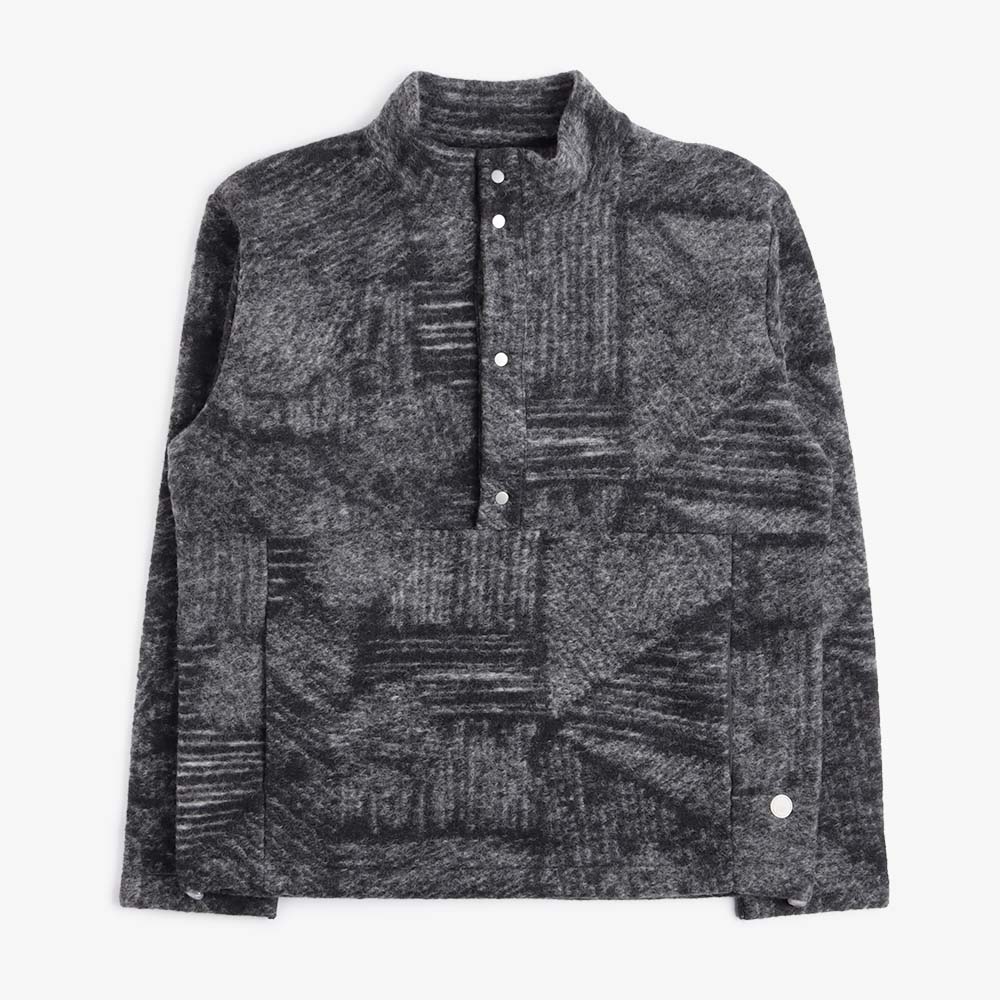 Folk Boxy Funnel Fleece, Slate Wool Polka, Detail Shot 1