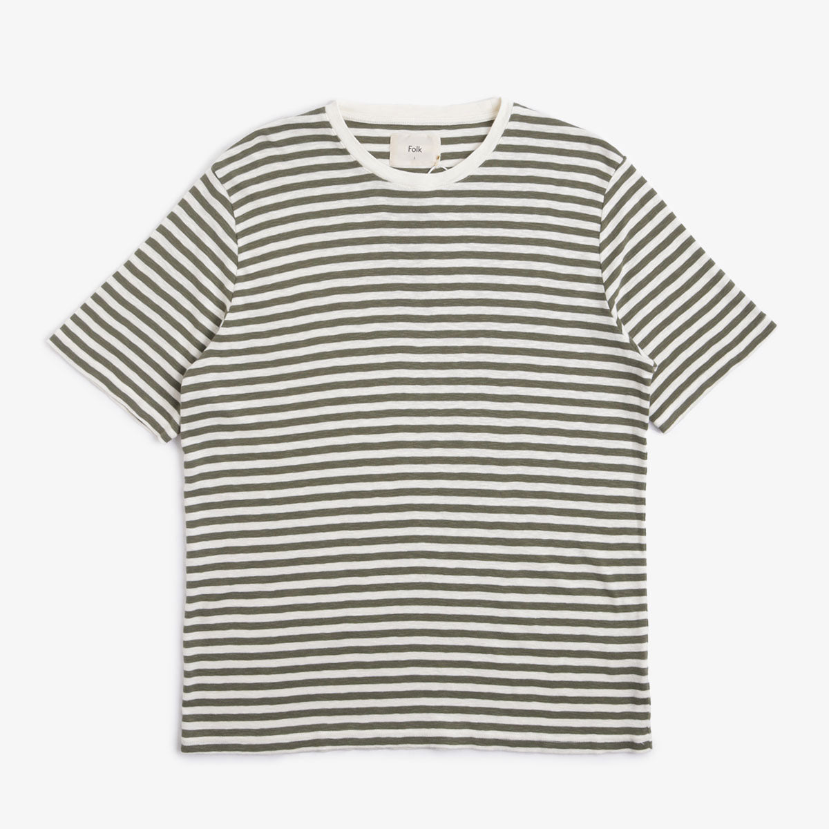 Folk Classic Stripe T-Shirt, Olive Ecru, Detail Shot 1