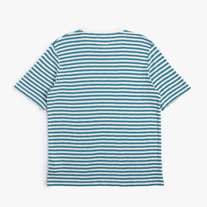Folk Classic Stripe T-Shirt, Ocean Blue Ecru, Detail Shot 3