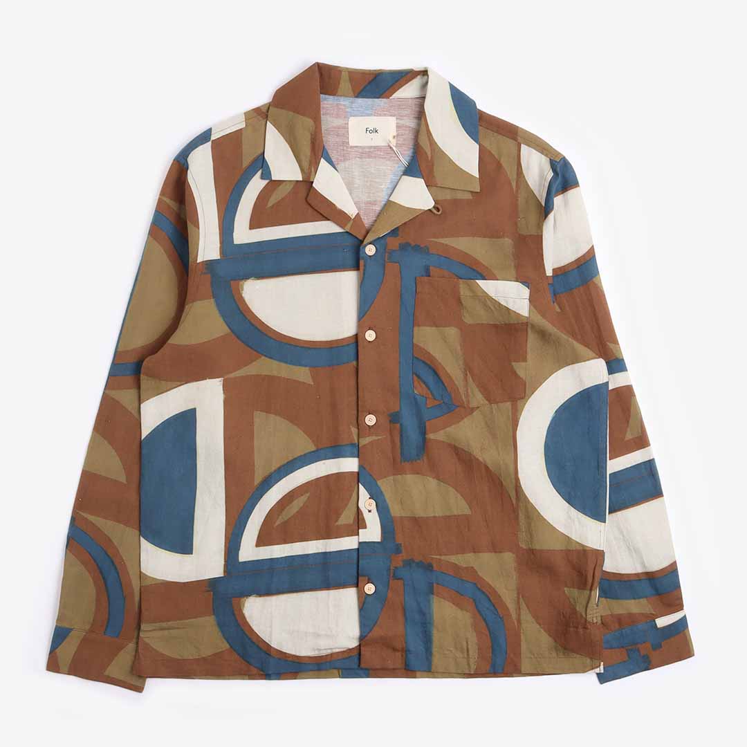 Folk Long Sleeve Soft Collar Shirt, Link Print Multi, Detail Shot 1