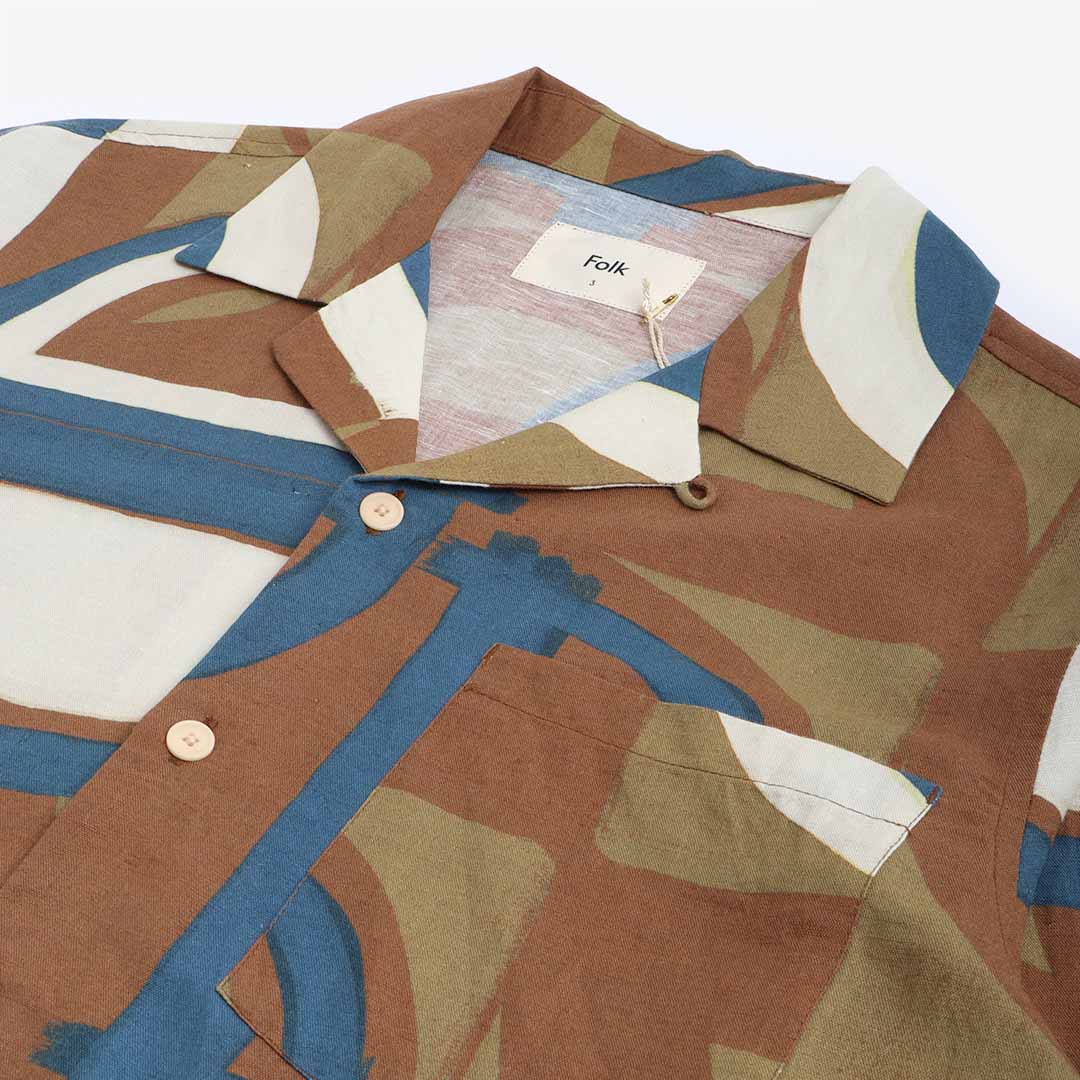 Folk Long Sleeve Soft Collar Shirt, Link Print Multi, Detail Shot 3