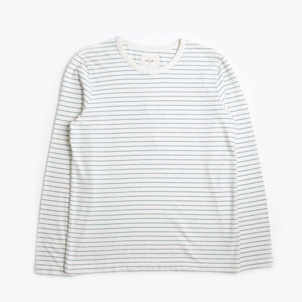 Folk Long Sleeve Textured Stripe T-Shirt, Ecru Misty Green, Detail Shot 1