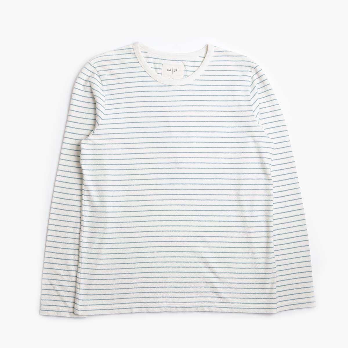 Folk Long Sleeve Textured Stripe T-Shirt, Ecru Misty Green, Detail Shot 1