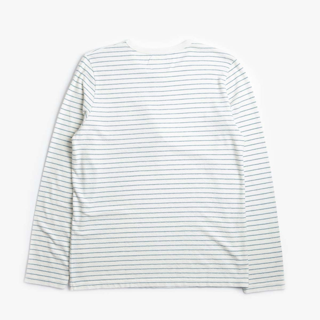 Folk Long Sleeve Textured Stripe T-Shirt, Ecru Misty Green, Detail Shot 2