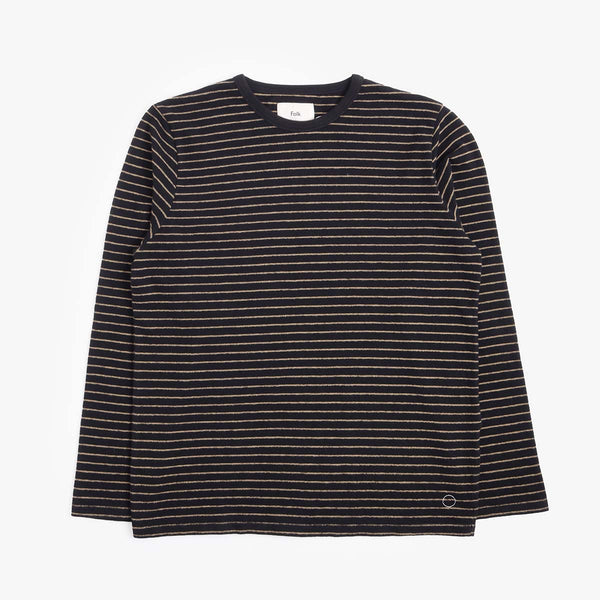 Folk Long Sleeve Textured Stripe T-Shirt, Black Taupe, Detail Shot 1