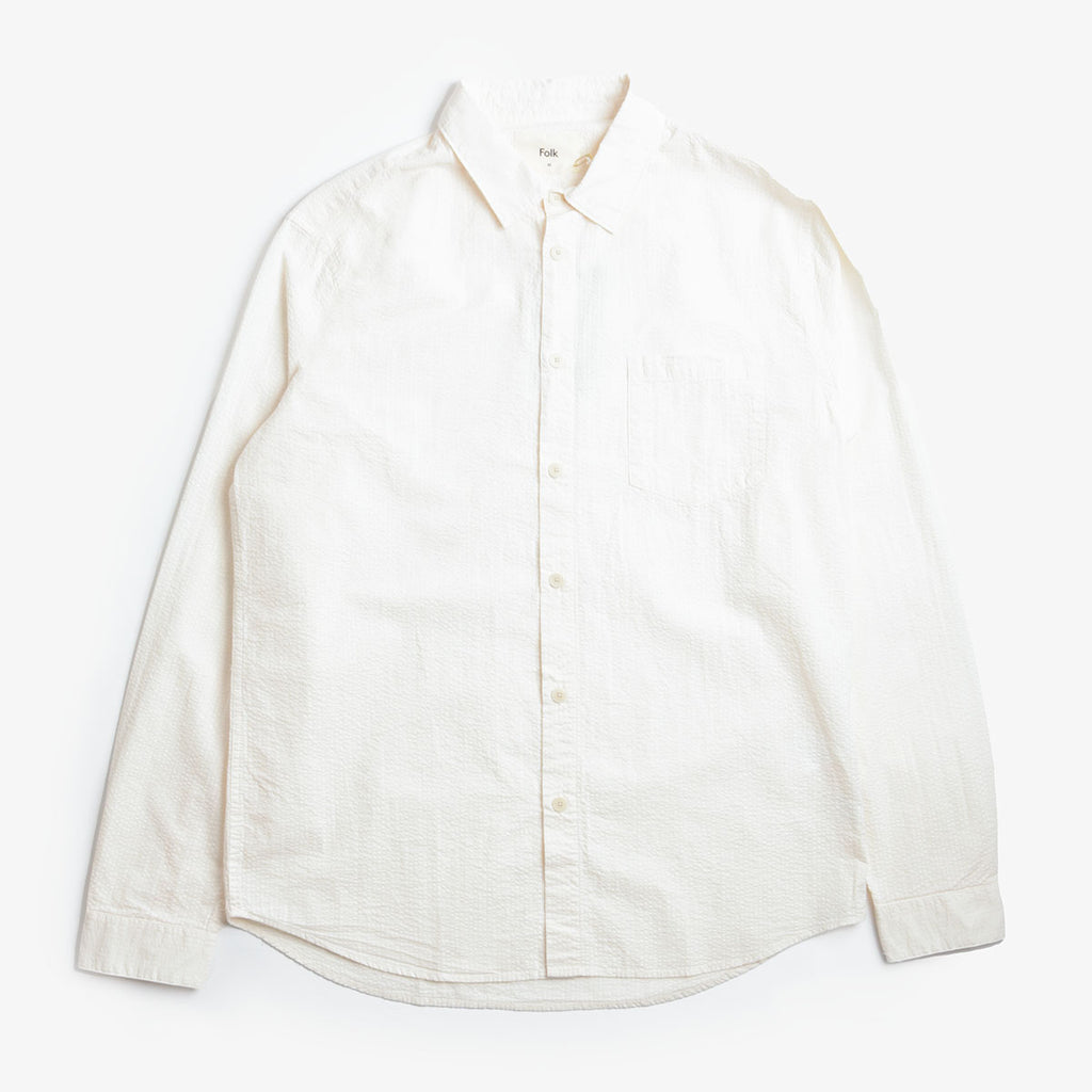Folk Relaxed Fit Shirt, Ecru Seersucker, Detail Shot 1