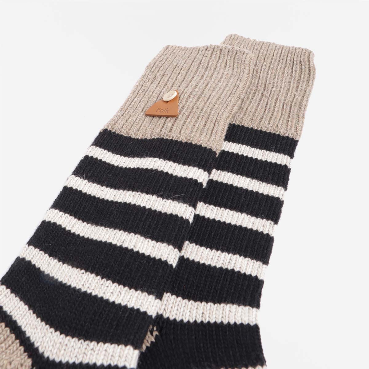 Folk Wool Stripe Socks, Black, Detail Shot 2