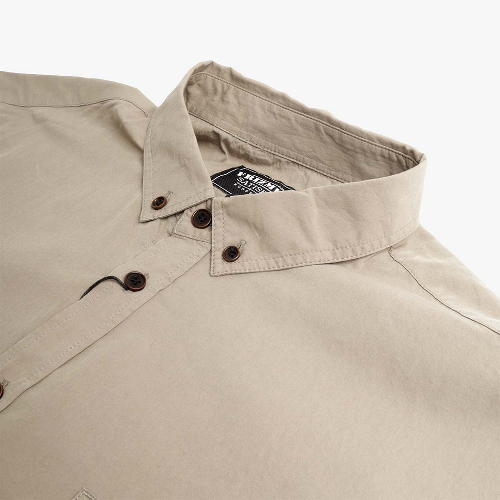 Button-down collar with FrizmWORKS label, Khaki Grey shirt