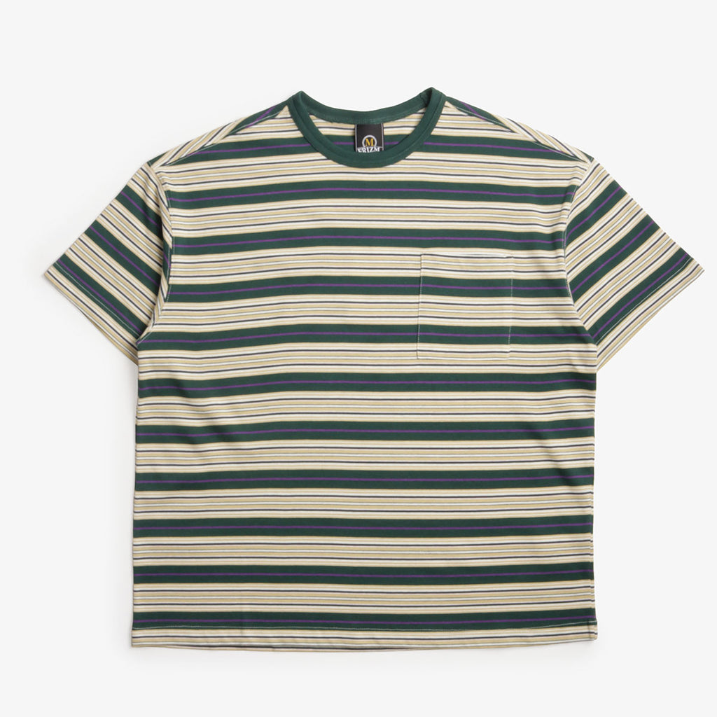FrizmWORKS Horizon Stripe Half T-Shirt, Dark Green, Detail Shot 1