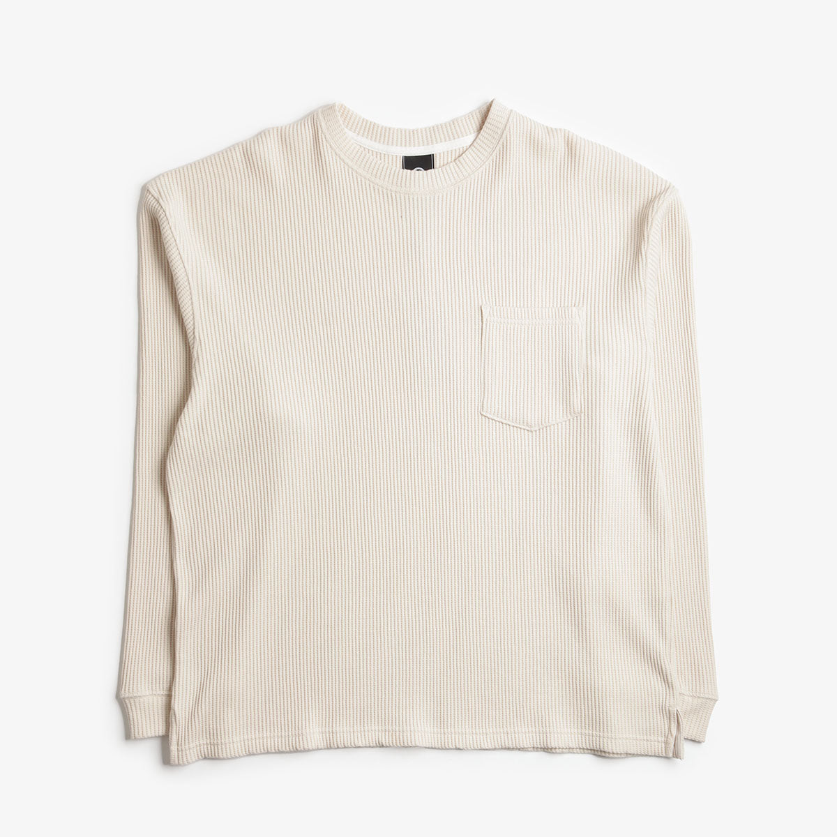 FrizmWORKS Oversized Waffle Pocket T-Shirt, Cream, Detail Shot 1