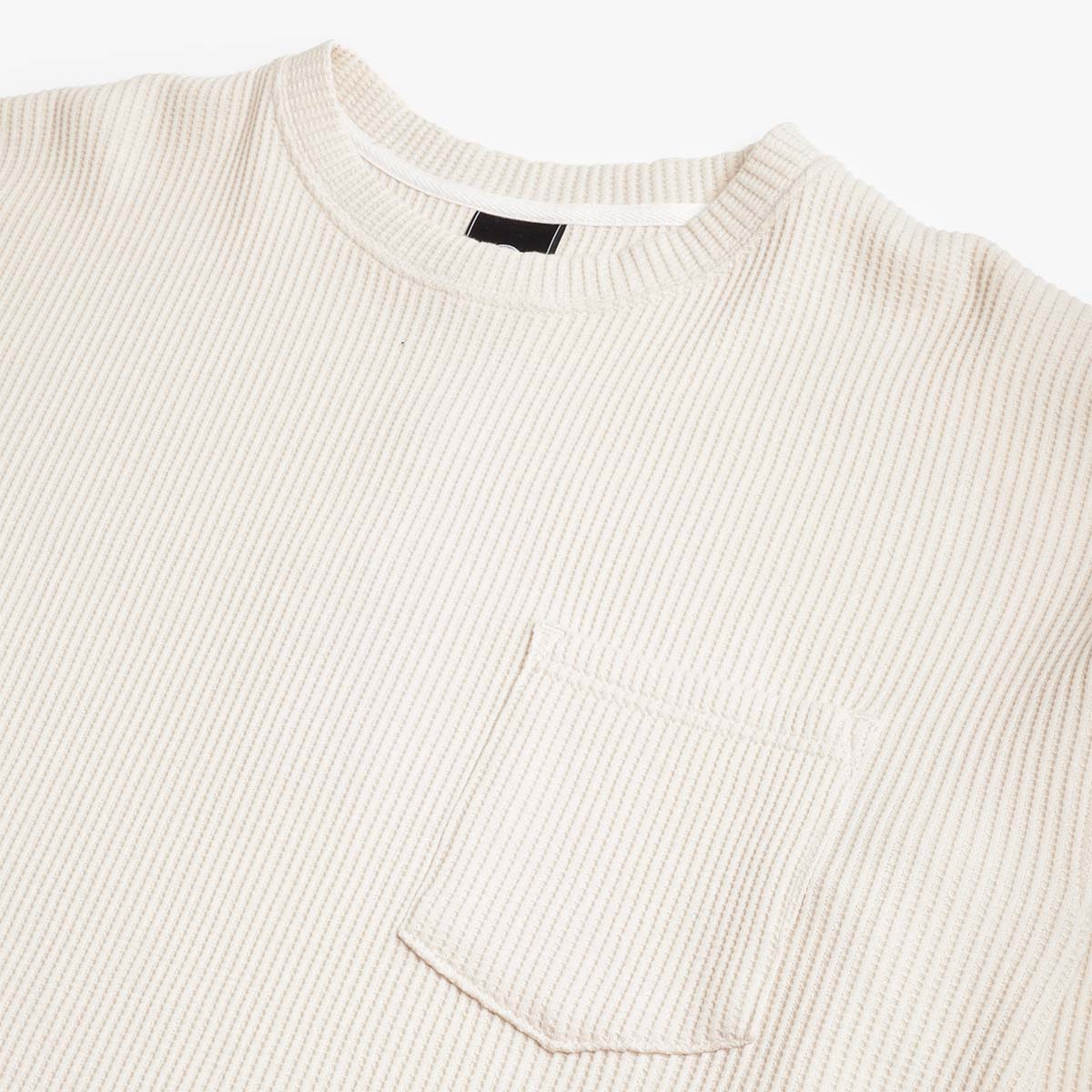 FrizmWORKS Oversized Waffle Pocket T-Shirt, Cream, Detail Shot 2