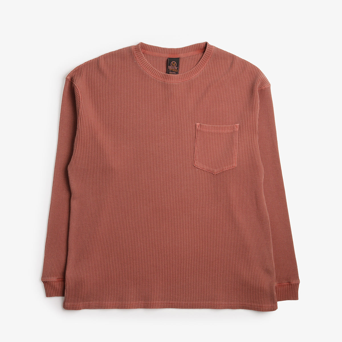 FrizmWORKS Pigment Dyeing Waffle Pocket T-Shirt, Pink, Detail Shot 1