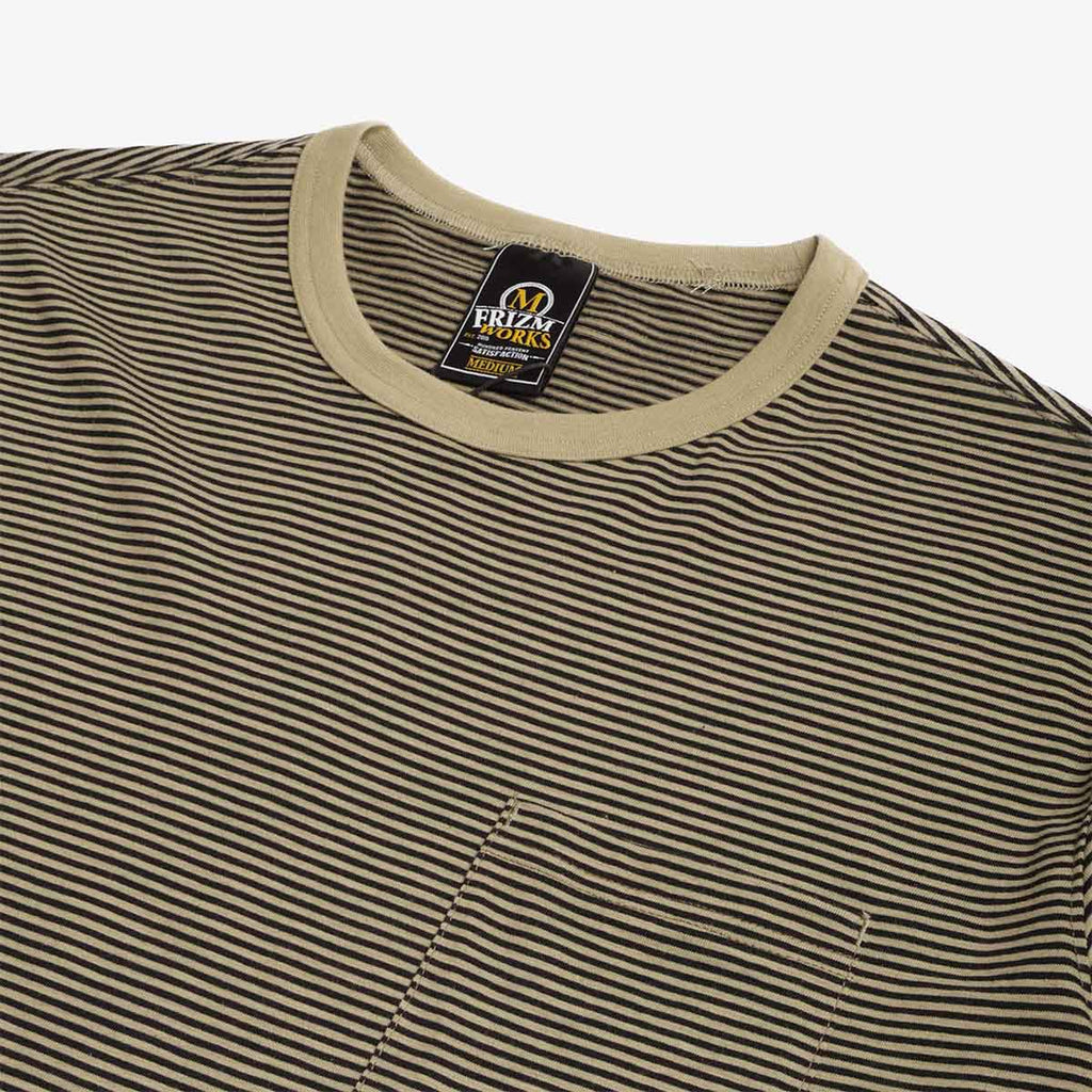 FrizmWORKS Thin Stripe Half T-Shirt, Olive, Detail Shot 2