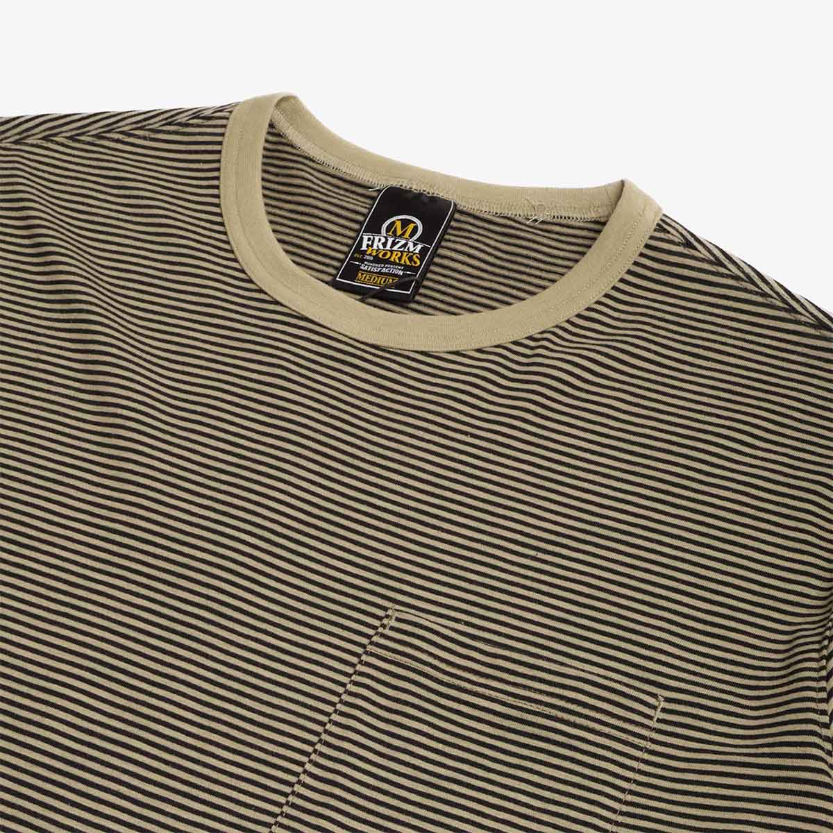FrizmWORKS Thin Stripe Half T-Shirt, Olive, Detail Shot 2