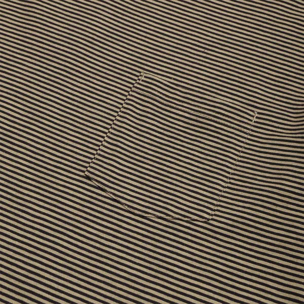 FrizmWORKS Thin Stripe Half T-Shirt, Olive, Detail Shot 3