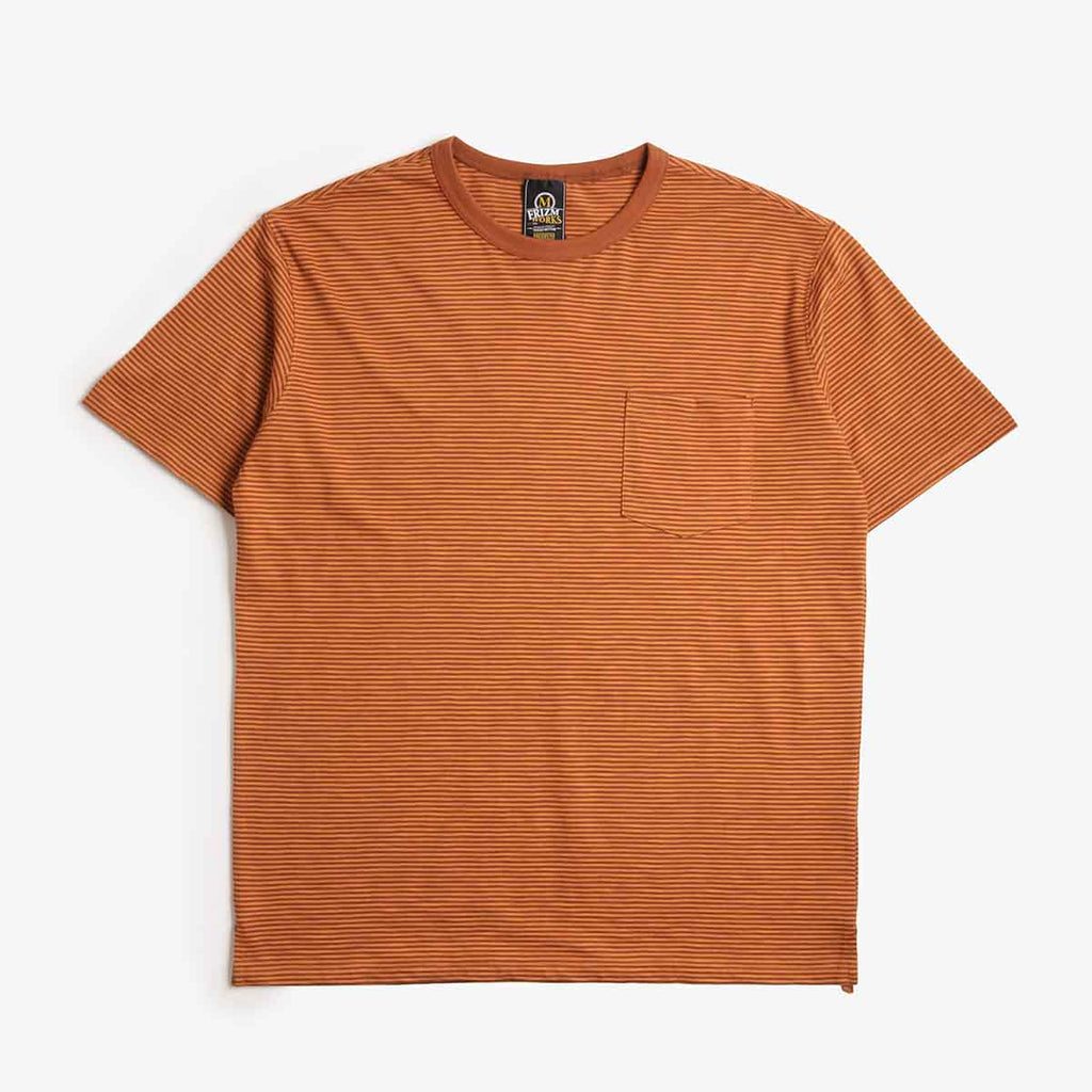 FrizmWORKS Thin Stripe Half T-Shirt, Brick, Detail Shot 1
