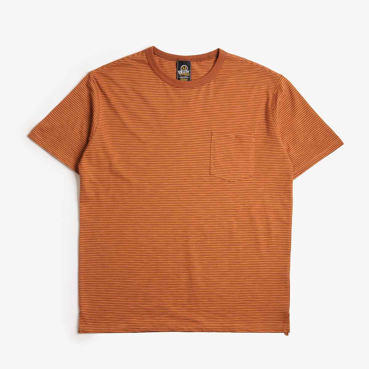 FrizmWORKS Thin Stripe Half T-Shirt, Brick, Detail Shot 1