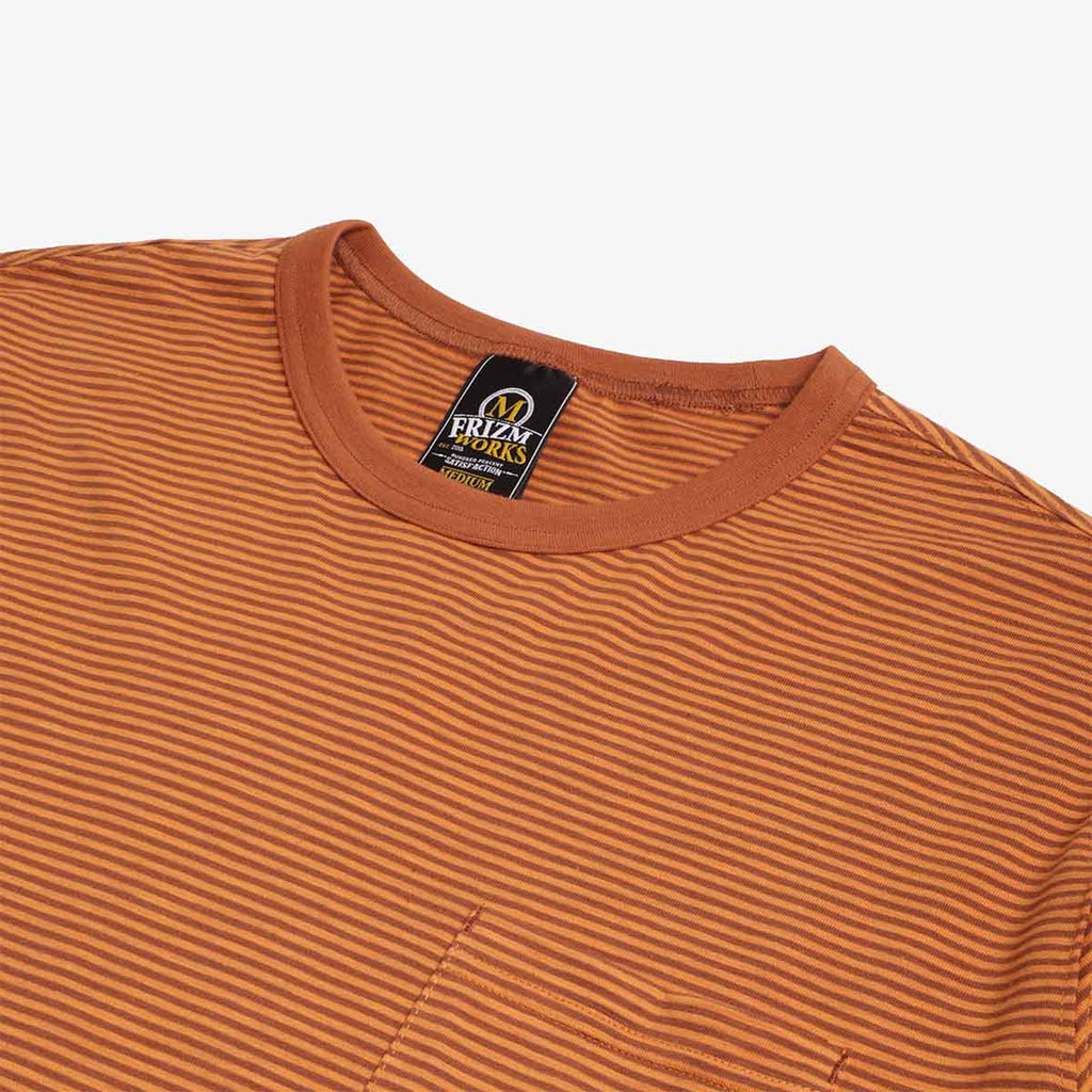 FrizmWORKS Thin Stripe Half T-Shirt, Brick, Detail Shot 2