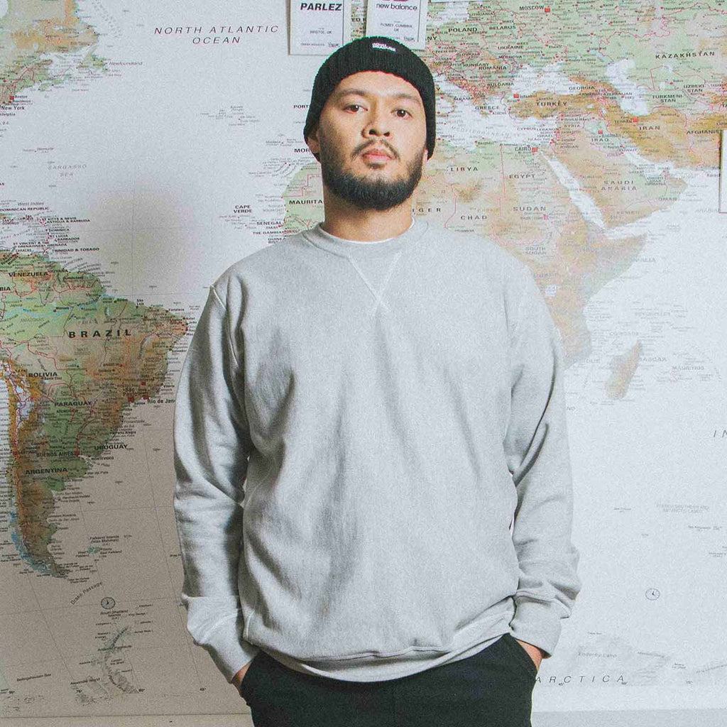 Good Measure M-21 Heavyweight Crew Neck Sweatshirt, Marl Grey, Detail Shot 4