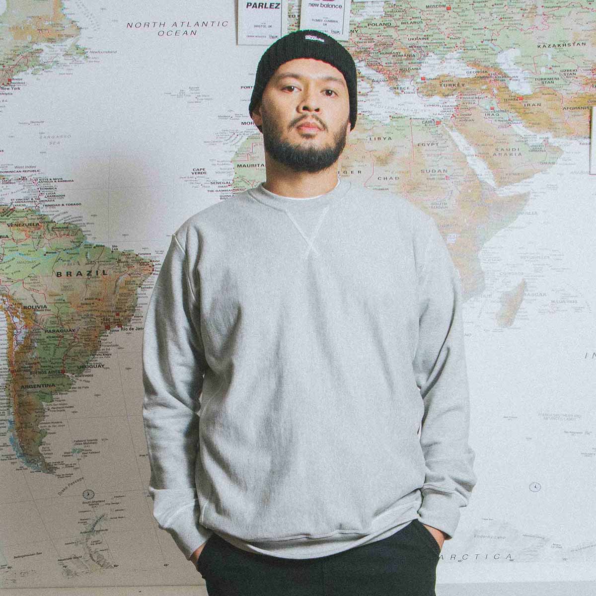 Good Measure M-21 Heavyweight Crew Neck Sweatshirt, Marl Grey, Detail Shot 4