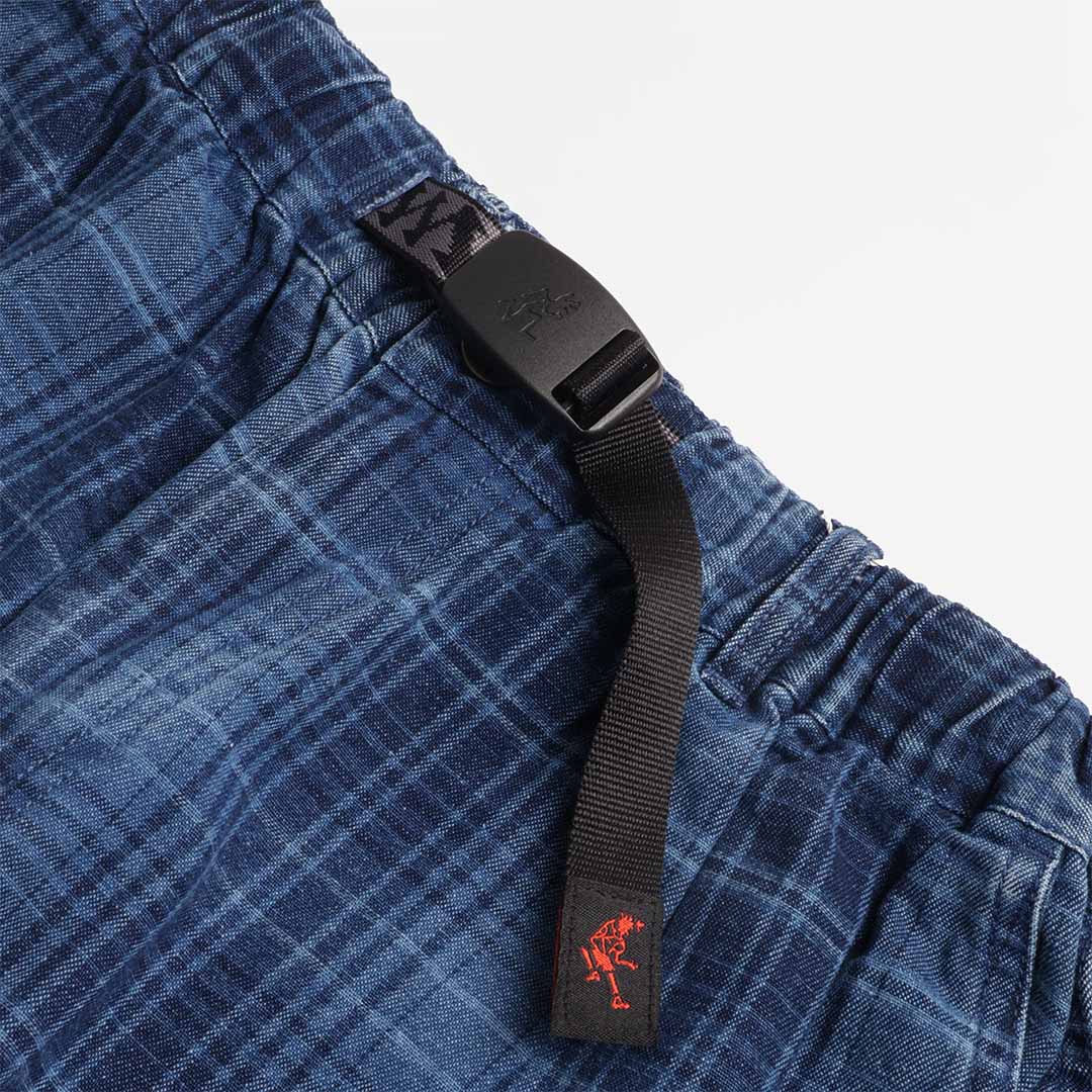 main Gramicci O.G. Denim Lagoon Shorts, Indigo Checkered Plaid, Detail Shot 2