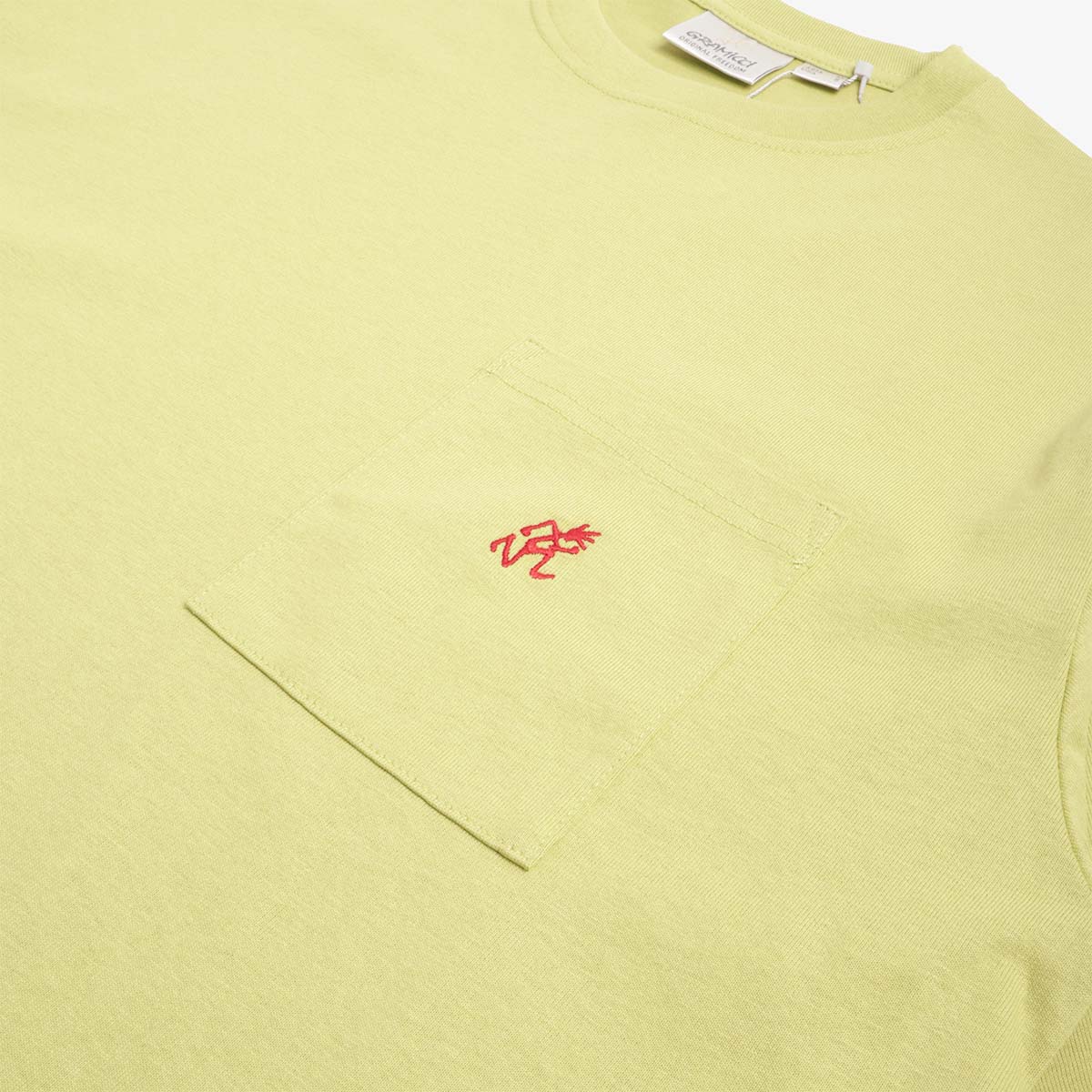 Red Gramicci logo on chest pocket, Sweet Pea cotton tee
