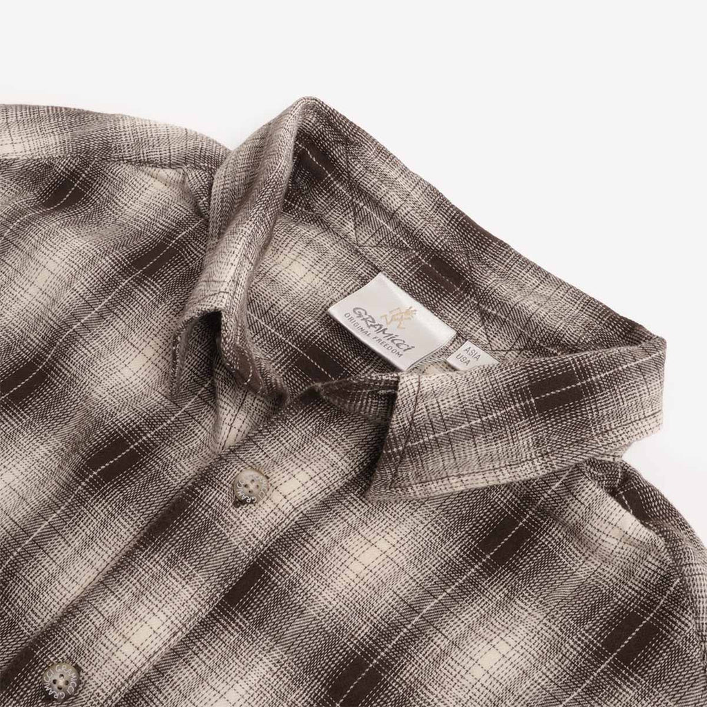 Collar and interior label detail, Gramicci Piled flannel shirt