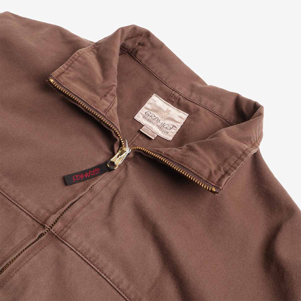 Collar, zip and interior label detail, Gramicci Twill-Around jacket