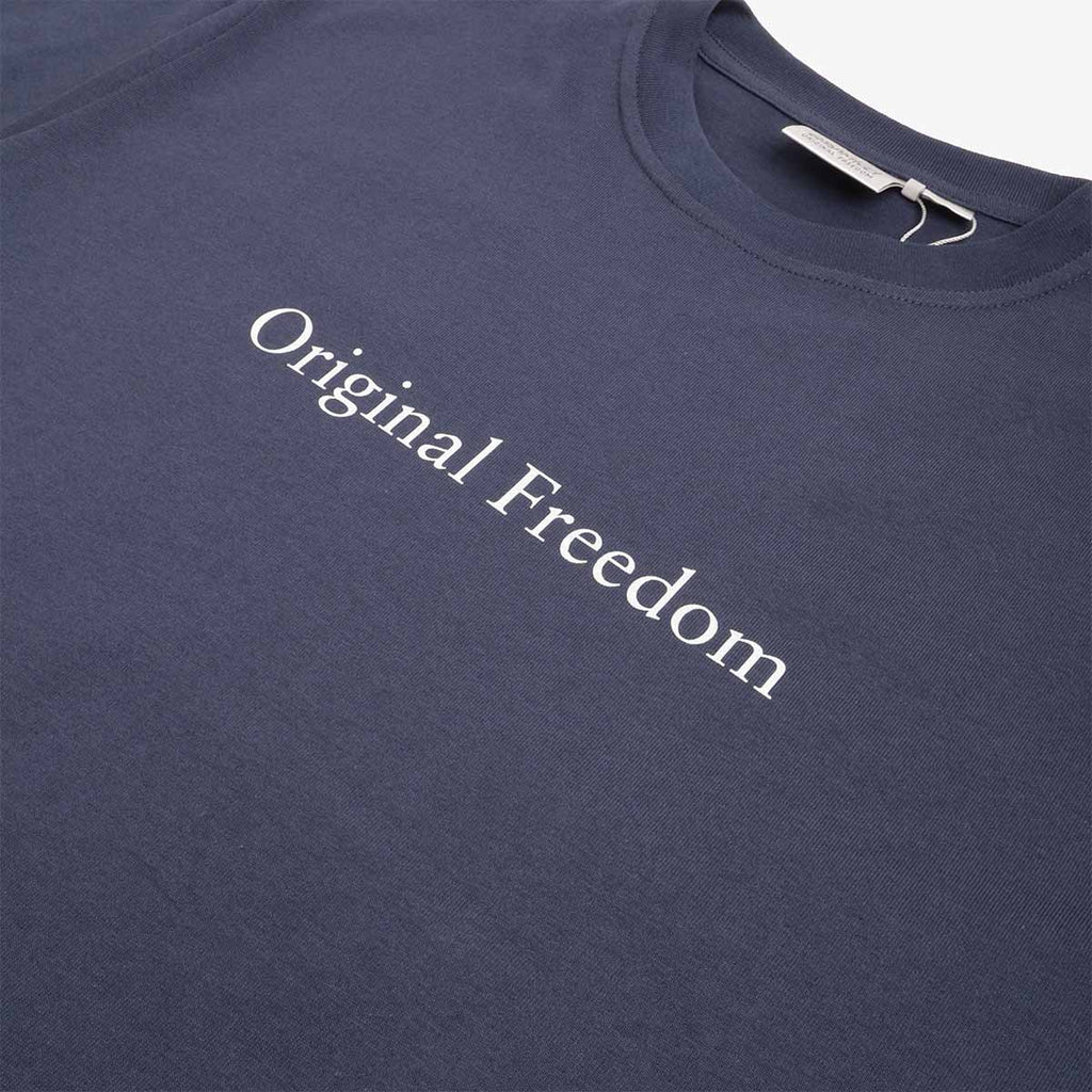 Original Freedom chest print on navy cotton, Gramicci Vase tee