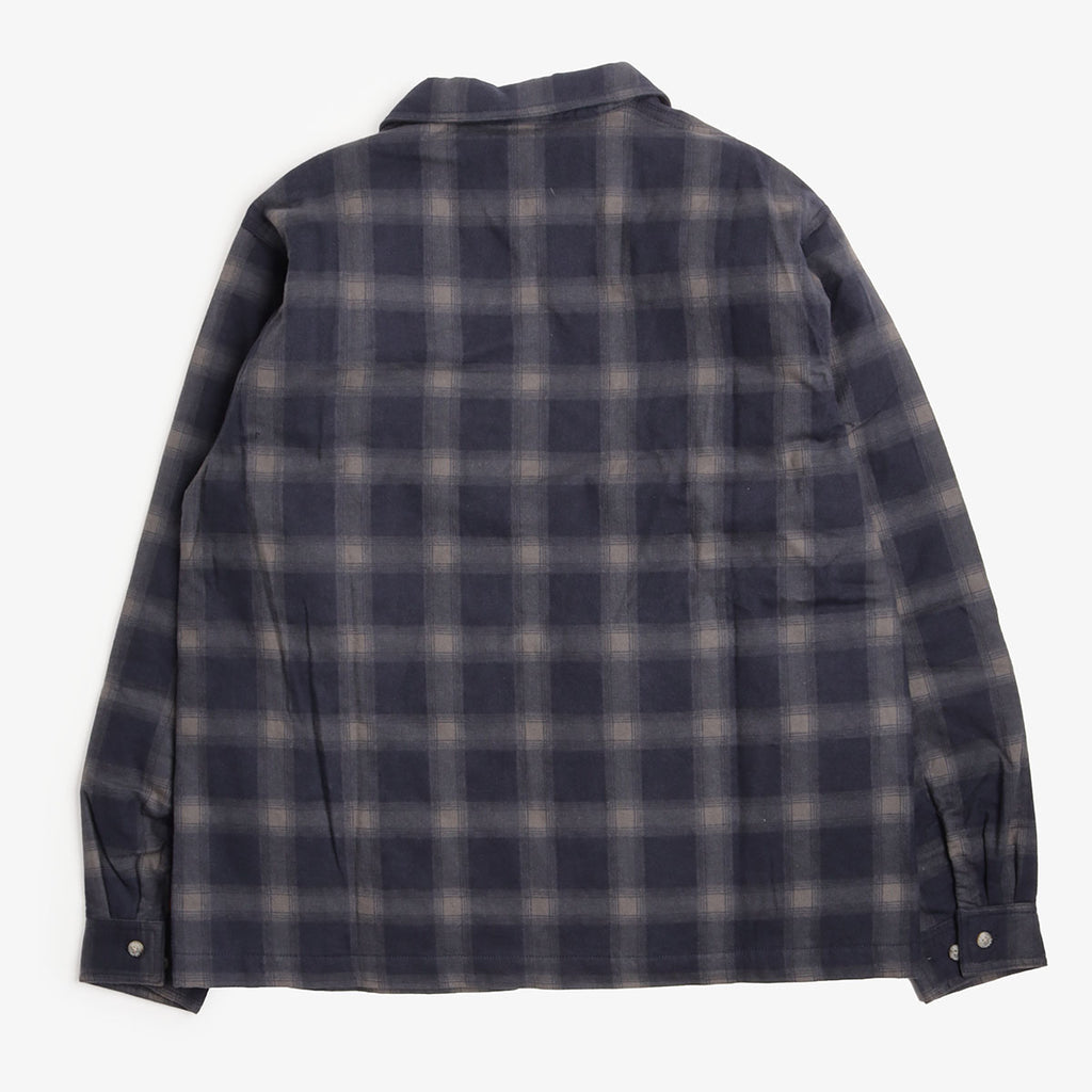 Gramicci Zip-Up Insulated Flannel Shirt in Navy Shadow Plaid, back view