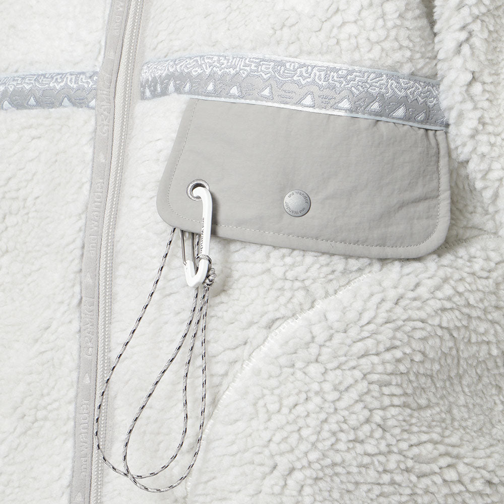 Gramicci x And Wander JQ Tape Fleece Jacket, Light Grey, Detail Shot 3