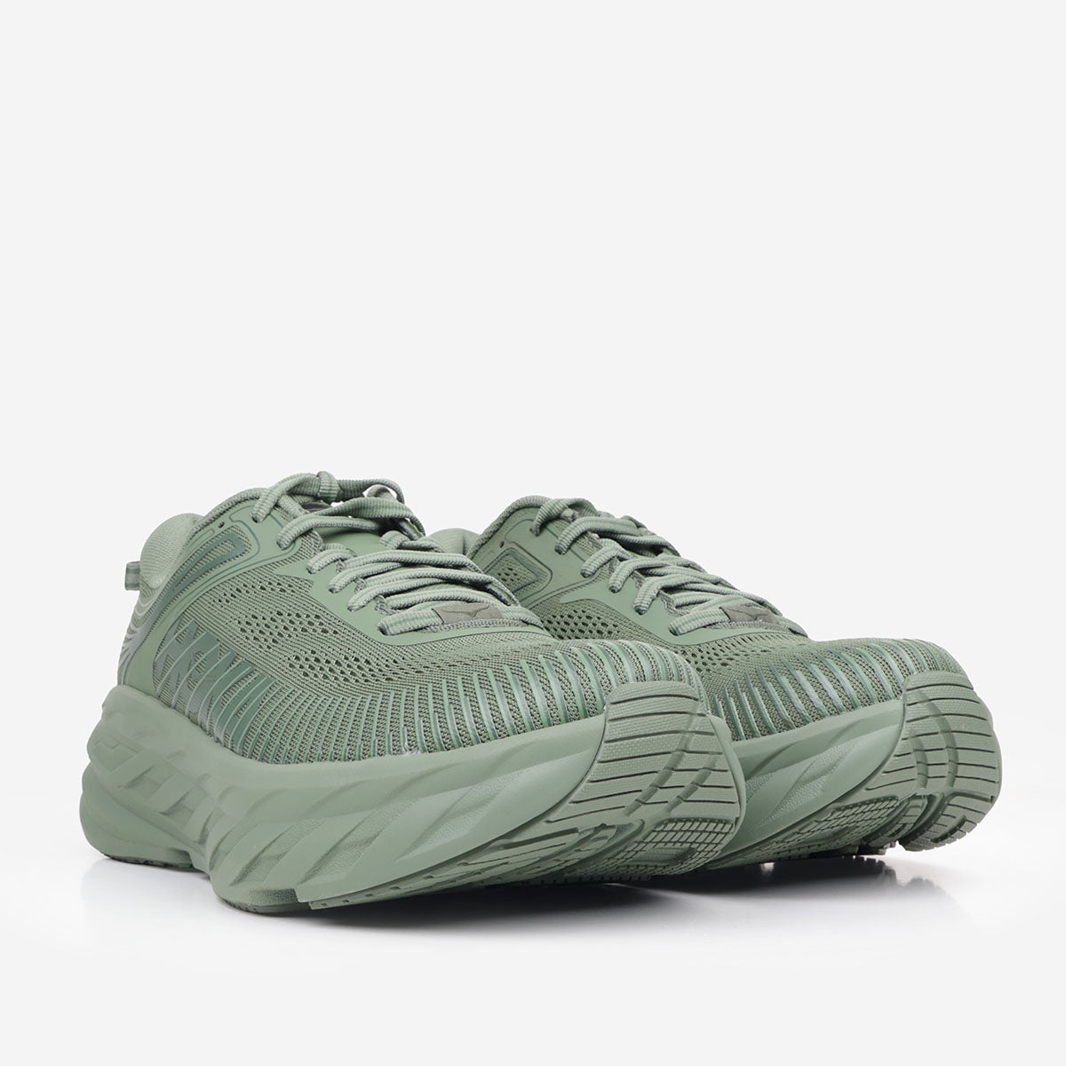 HOKA Bondi 7 shoes in Nettle Leaf, front three-quarter view
