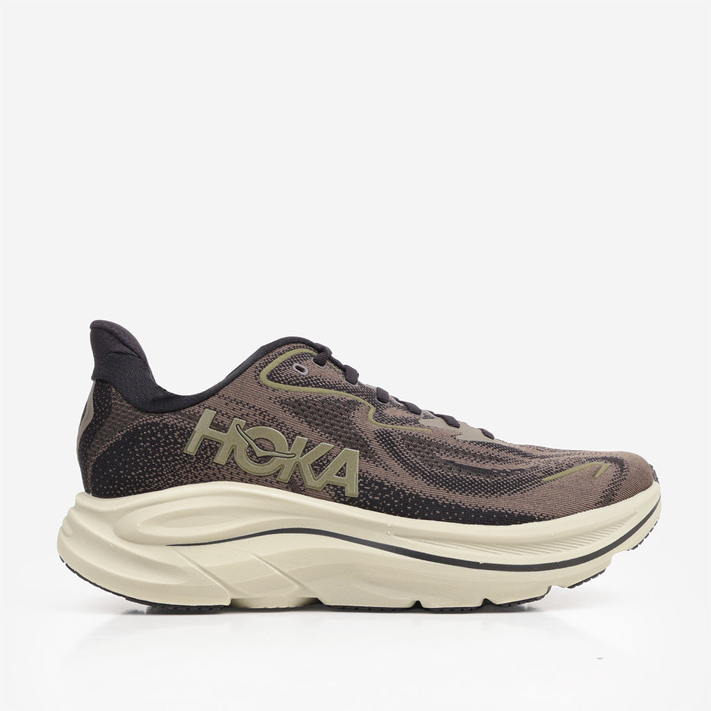 HOKA Clifton 10 Shoes, Dark Roast Black, Detail Shot 1