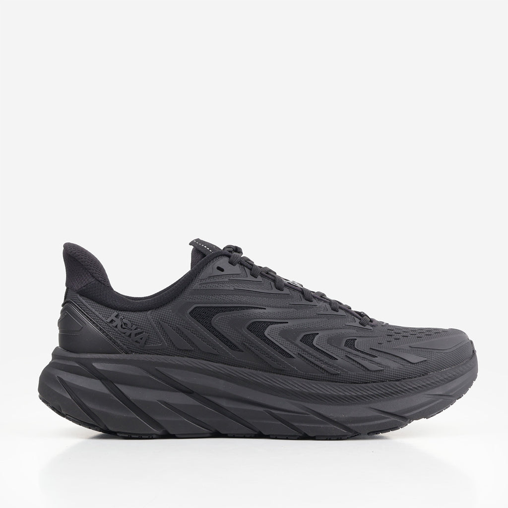 HOKA Clifton Utility Shoes in Black, side view